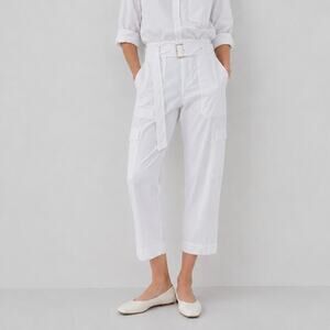 Vince Belted Linen Pants Womens M Optic White High-rise Crop Tapered Leg NWT